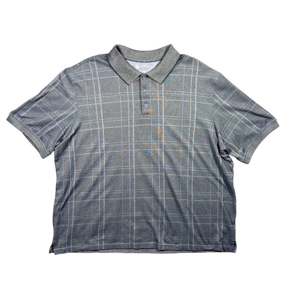 Haggar Polo Shirt Mens XXL Gray Plaid Short Sleeve Cotton Blend 1332